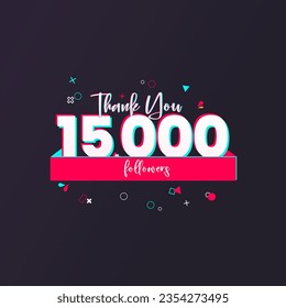 15K followers banner for social media followers and subscribers. Thank you 15 thousand followers vector template for network, social media friends and subscribers.