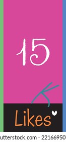 15K likes, social sites post, greeting card vector illustration on pink and black background