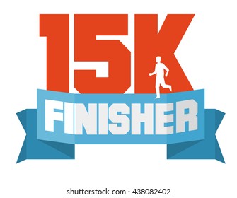 15k Running Finisher. Flat Vector Illustration.