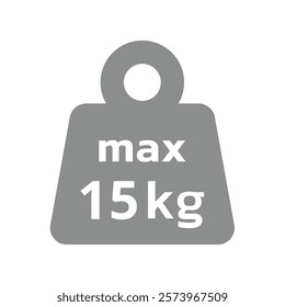 15kg max load capacity. Maximum weight vector icon.