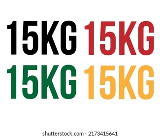 15 kg Text. Vektorgrafik mit einem Wert in Kilogramm schwarz, rot, grün und orange auf weißem Hintergrund.