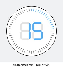 The 15minut, stopwatch vector icon, digital timer. Vector digital count down circle board with circle time pie diagram. Watch outline style design, designed for web and app.