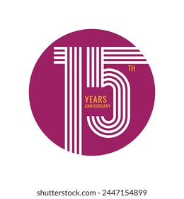 15th, 15 Years Anniversary Logo, Vector Template Design element for birthday, invitation, wedding, jubilee and greeting card illustration.