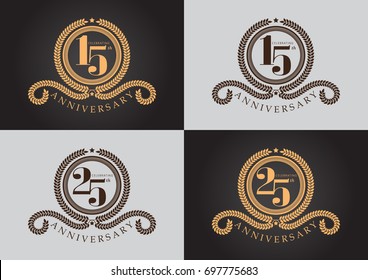 15th and 25th anniversary celebrating classic vector logo on gray background design