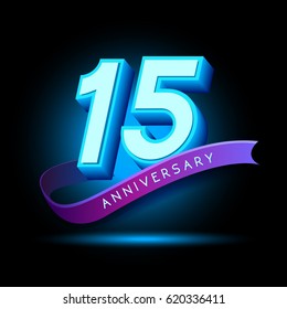 15th Anniversary 3D text with glow effect .celebration vector  template design