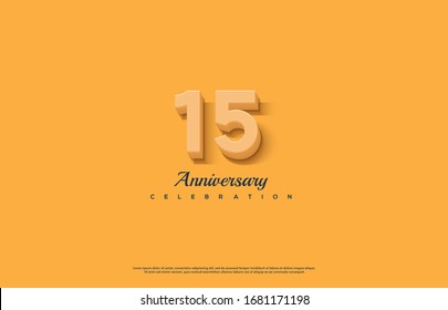 15th anniversary background with orange-colored number illustration and black text below.