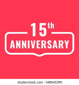 15th anniversary. Badge icon, logo. Flat vector illustration on red background. 