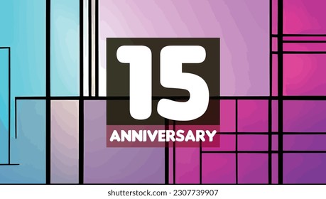 15th anniversary birthday celebration horizontal with colorful background lines and squares