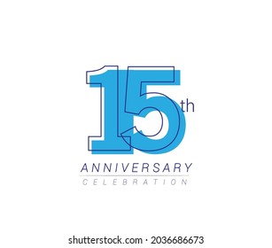 15th anniversary blue colored vector design for birthday celebration, isolated on white background