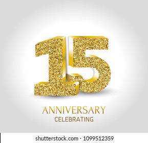 15th anniversary card template with 3d gold colored elements.