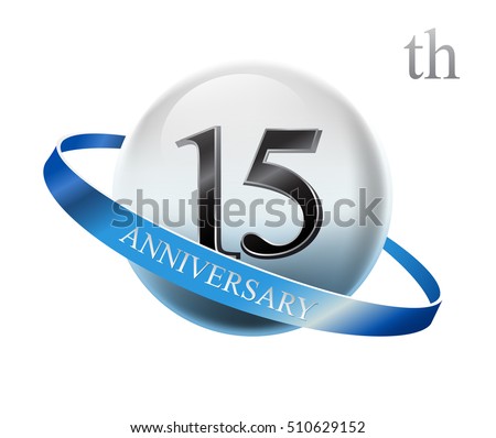 15th anniversary celebration with blue ring on white isolated background