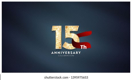 15th Anniversary celebration - Golden numbers with blue fabric background
