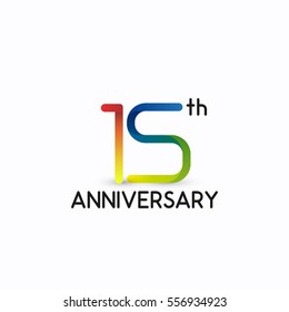  15th anniversary celebration logo,colorful, isolated on white background