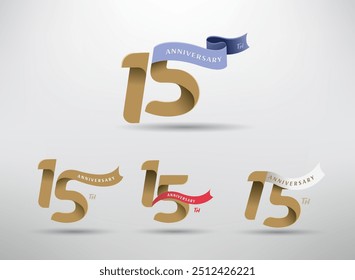 15th anniversary celebration logotype with alternative number and ribbon design