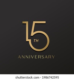 15th anniversary celebration logotype with elegant number shiny gold design