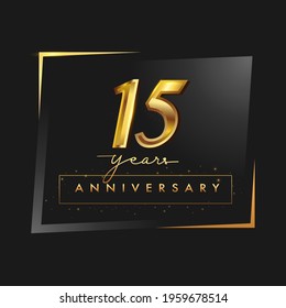 15th anniversary celebration logotype with handwriting golden color elegant design isolated on black background. vector anniversary for celebration, invitation card, and greeting card.