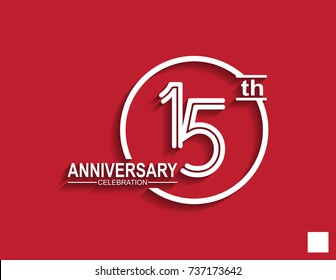 15th anniversary celebration logotype with linked number in circle isolated on red background