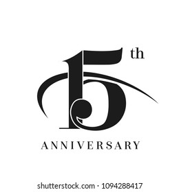 15th Anniversary Celebration simple monogram Design. pictogram vector icon, simple years birthday logo label, black and white stamp isolated