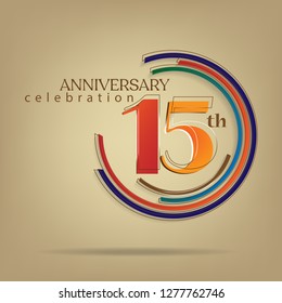 15th Anniversary colorful with brown background, for greeting cards