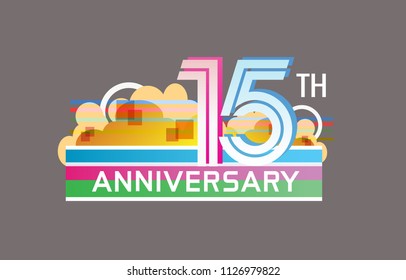15th anniversary design colorful color with cloud, rainbow, and multiple line number. vector illustration for celebration event and party