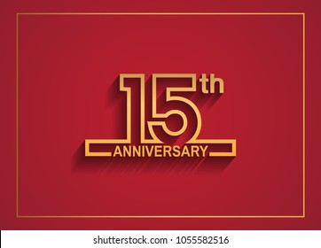 15th anniversary design with simple line style golden color isolated on red background for celebration event