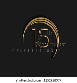 15th anniversary, design templates vector and illustrations with golden color and dark background