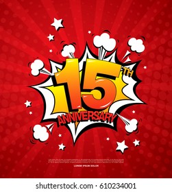 15th anniversary emblem. Fifteen years anniversary celebration symbol