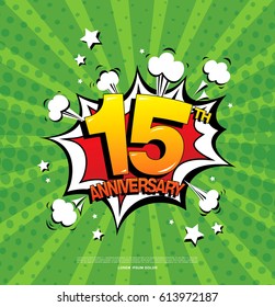 15th anniversary emblem. Fifteen years anniversary celebration symbol