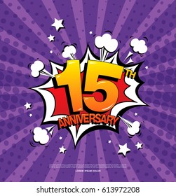 15th anniversary emblem. Fifteen years anniversary celebration symbol