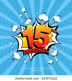 15th anniversary emblem. Fifteen years anniversary celebration symbol