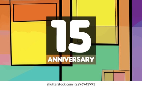 15th anniversary fifteen birthday celebration horizontal with colorful background lines and squares