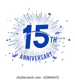 15th Anniversary fireworks and celebration background with swoosh and confetti