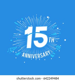 15th Anniversary fireworks and celebration background. vector design template