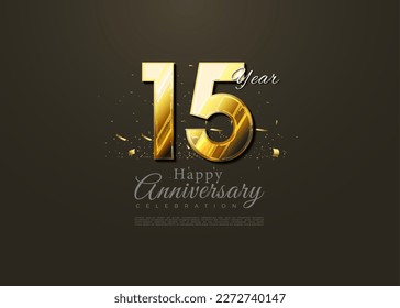 15th anniversary with gold numbers and dark background.