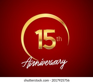 15th anniversary golden color with circle ring isolated on red background for anniversary celebration event.