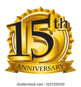 15th anniversary golden logo vector