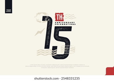 15th anniversary with grunge texture and abstract geometric shapes