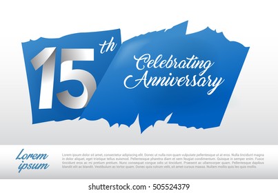 15th anniversary logo with blue abstract backgrond. design template