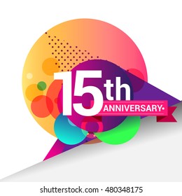 15th Anniversary logo, Colorful geometric background vector design template elements for your birthday celebration.