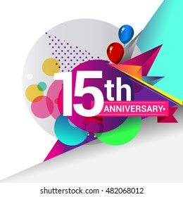 15th Anniversary logo, Colorful geometric background vector design template elements for your birthday celebration.