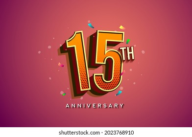 15th Anniversary Logo Design With Colorful Confetti, Birthday Greeting card with Colorful design elements for banner and invitation card of anniversary celebration.