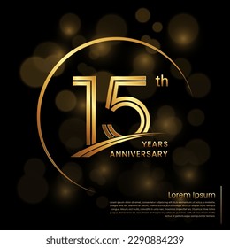 15th Anniversary logo design with double line numbers. Golden anniversary template. Vector Logo Template