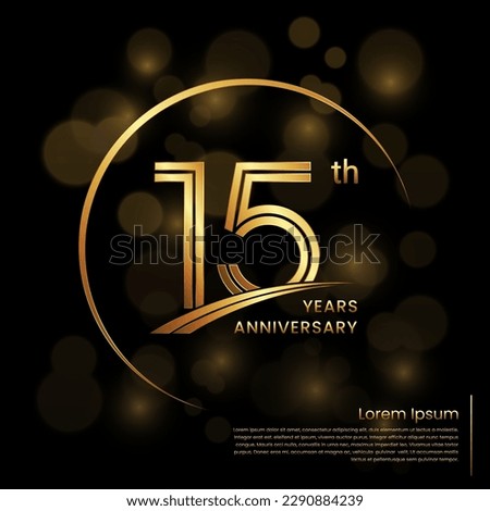 15th Anniversary logo design with double line numbers. Golden anniversary template. Vector Logo Template