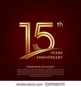 15th Anniversary logo with double line concept design, Golden number for anniversary celebration event. Logo Vector Template