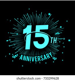 15th anniversary logo with firework background. glow in the dark design concept