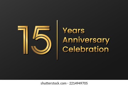 15th anniversary logo with gold color for brochure, poster, banners, magazines, web, booklets, invitations or greeting cards. Vector illustration