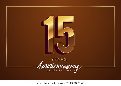 15th anniversary logo golden colored isolated on elegant background. Vector anniversary for celebration.