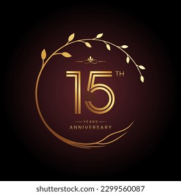 15th anniversary logo with golden number for celebration event, invitation, wedding, greeting card, banner, poster, and flyer Golden tree vector design