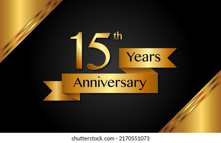 15th anniversary logo with golden ribbon for booklets, leaflets, magazines, brochure posters, banners, web, invitations or greeting cards. Vector illustrations.