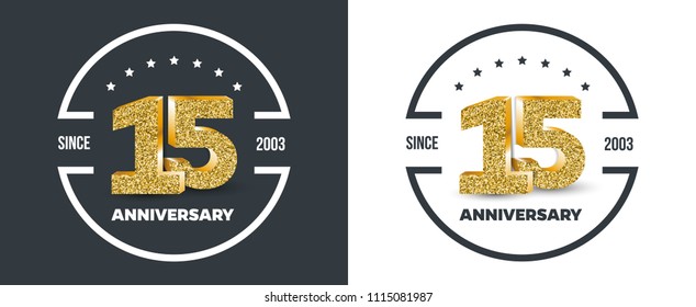 15th Anniversary logo on dark and white background. 15-year anniversary banners. Vector illustration.